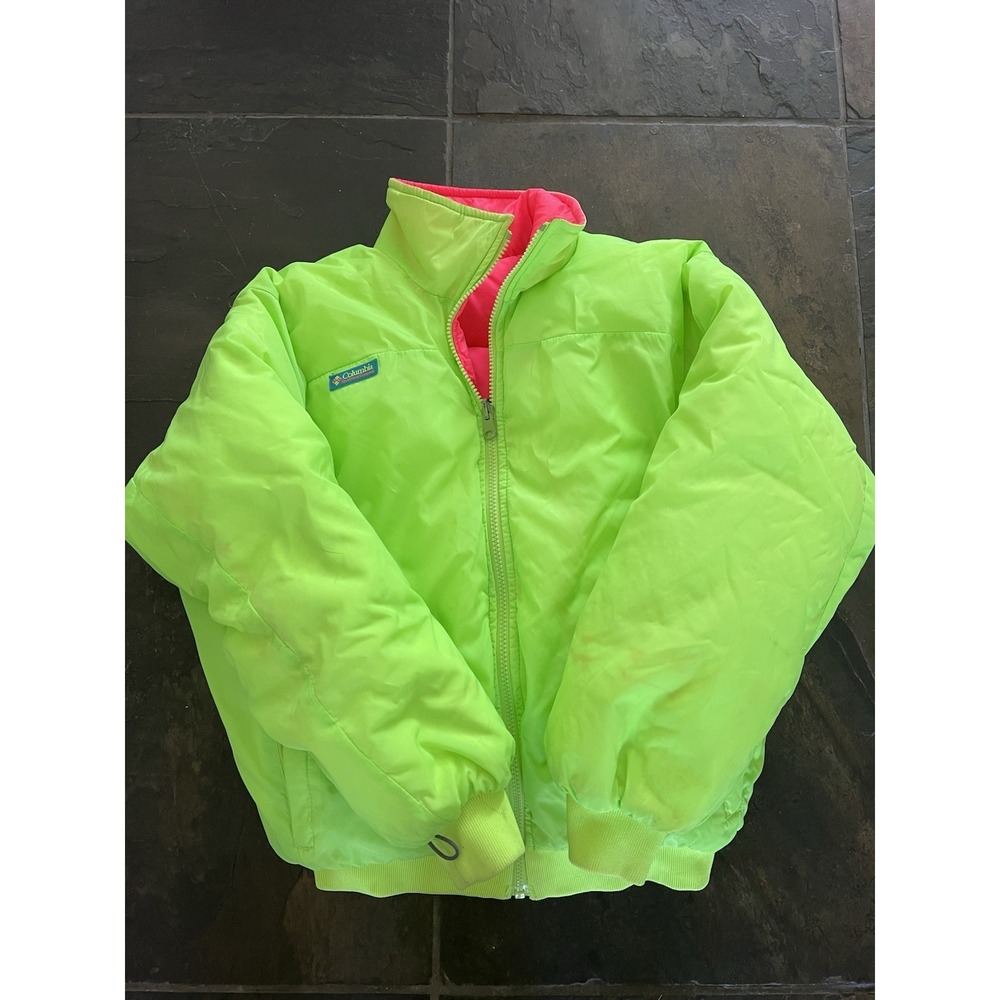 Vintage COLUMBIA Jacket Womens med Neon Green PUFFER Reversible 80 90 RETRO Ski